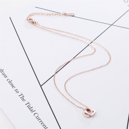 Rose Goldtone Open Ring & Square Pendant Necklace