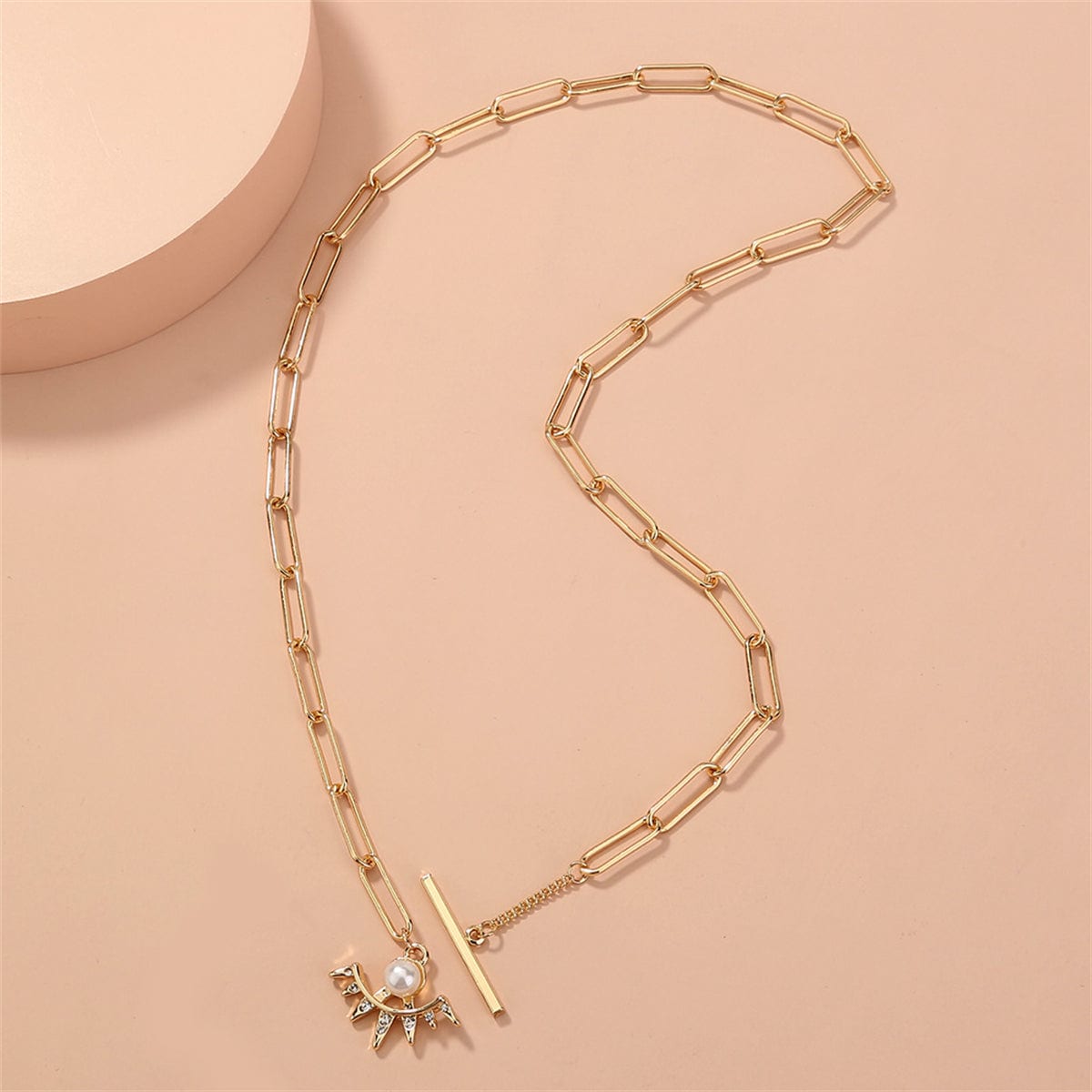 Pearl & Cubic Zirconia Goldtone Sun Pendant Necklace