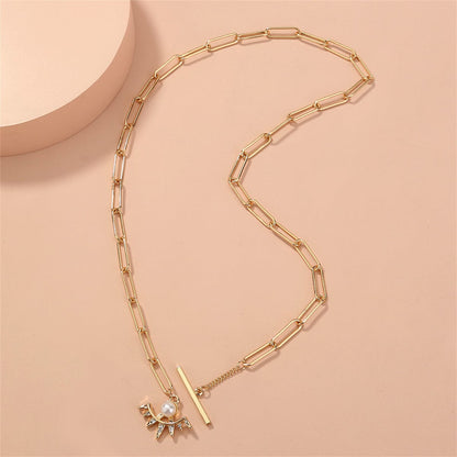 Pearl & Cubic Zirconia Goldtone Sun Pendant Necklace