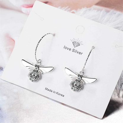 Cubic Zirconia & Silvertone Bee Drop Earrings