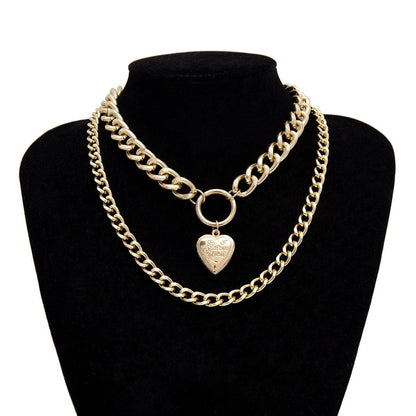 Goldtone Heart Figaro Pendant Necklace