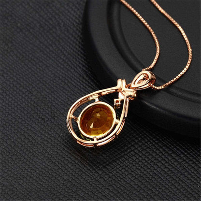 Yellow Cubic Zirconia & Crystal Teardrop Pendant Necklace
