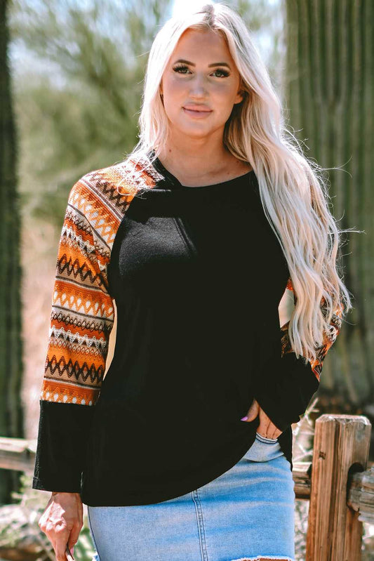 Threaded Pear Aurora Raglan Patchwork Long Sleeve Top