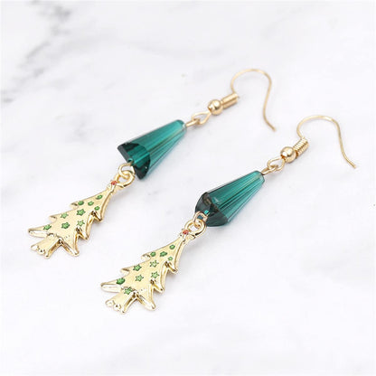 Teal Acrylic & Goldtone Christmas Tree Drop Earrings