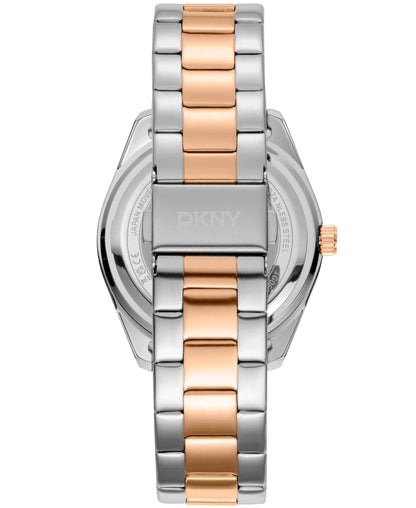 Dkny Men Watch, Two Tone Silver & Rose Gold Color Case, Brown Dial, Two Tone Silver & Rose Gold Color Metal Bracelet, 3 Hands Date, 5 Atm