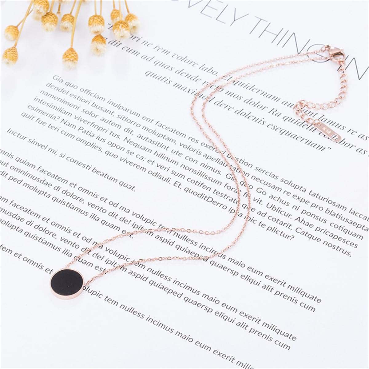 Black & Rose Goldtone Round Pendant Necklace