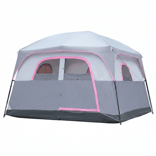 InQ Boutique 6 Person Outdoor Camping Tent Waterproof Windproof Easy Setup Double Layer Family Camping Tent with 1 Mesh Door & 5 Large Mesh Windows Gray - Blue