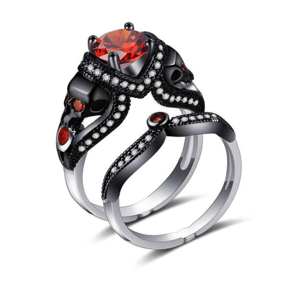 Red Crystal & Cubic Zirconia Skull Ring Set-3