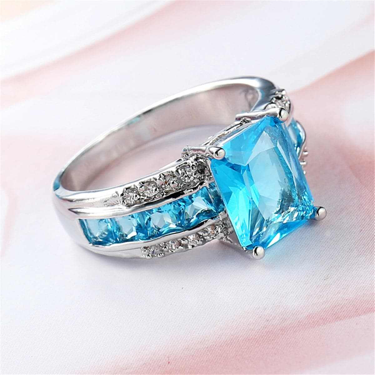 Sea Blue Crystal & Cubic Zirconia Ring-11