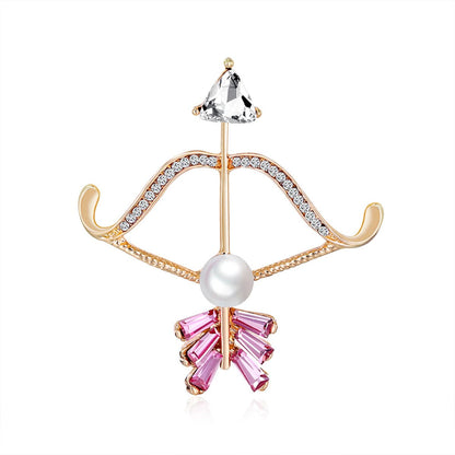 Clear Crystal & Cubic Zirconia Pearl Goldtone Bow Arrow Brooch