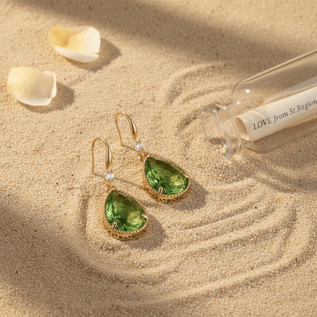 Green Crystal & Cubic Zirconia Goldtone Teardrop Hook Earrings