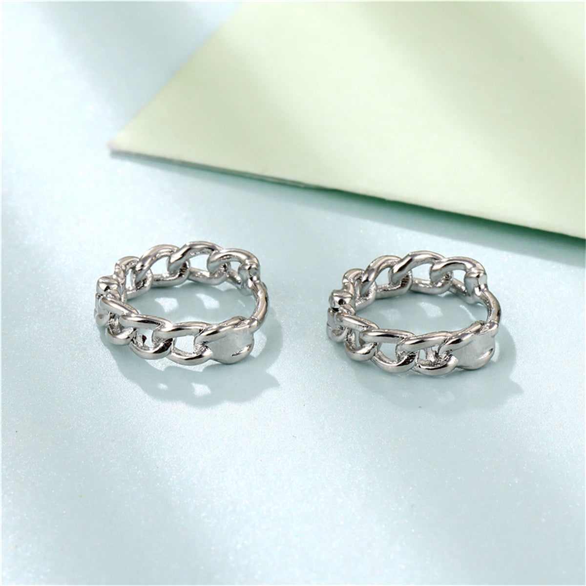 Silvertone Curb Chain Huggie Earrings