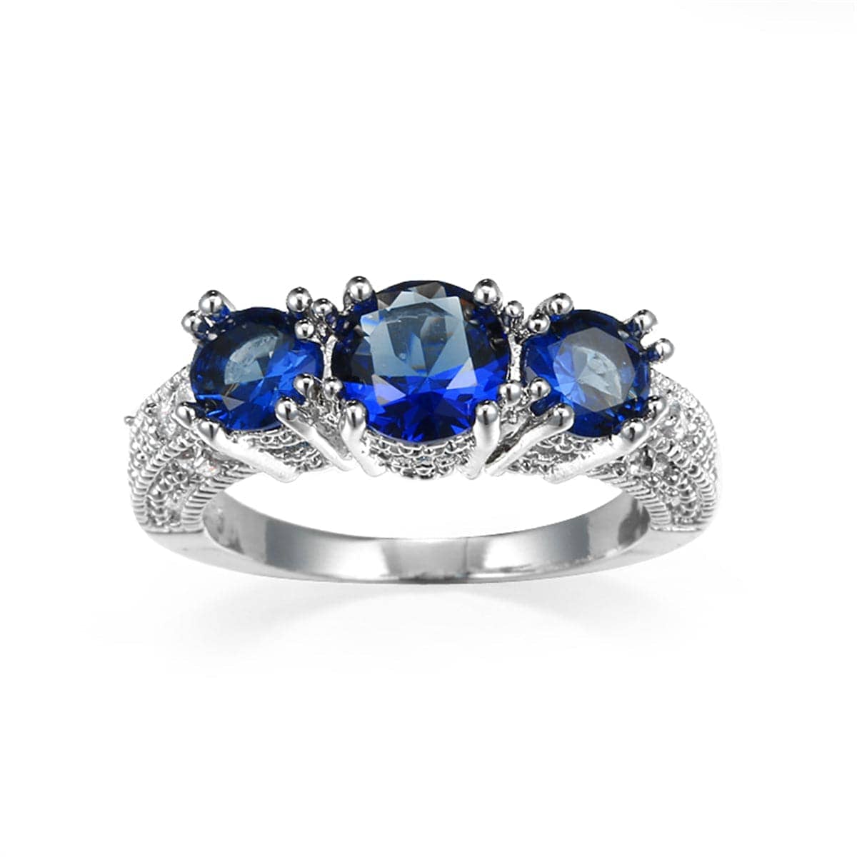 Navy Crystal & Silvertone Triple-Head Ring