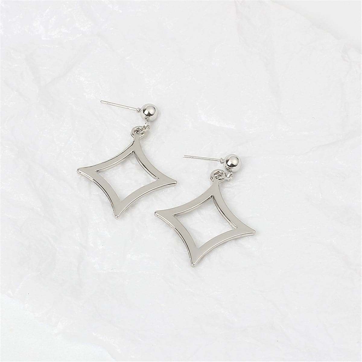 Silvertone Open Rhombus Drop Earrings