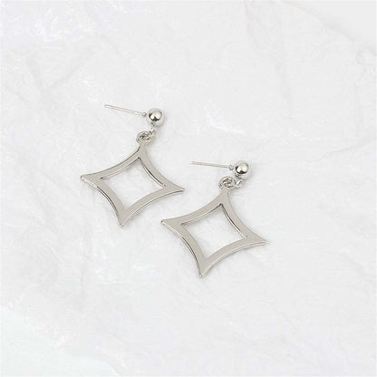 Silvertone Open Rhombus Drop Earrings