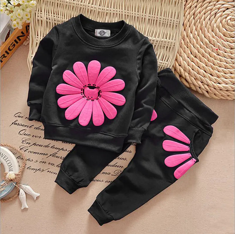 Spring Autumn Floral Outfit Set for Girls