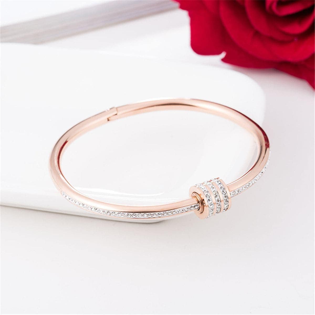 Cubic Zirconia & Rose Goldtone Coil Bangle