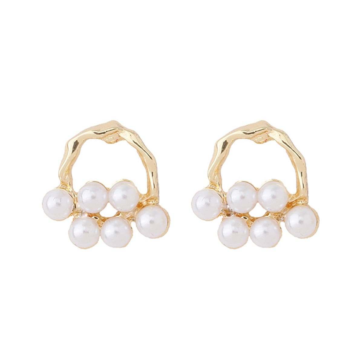 Pearl & Goldtone Round Branch Stud Earrings