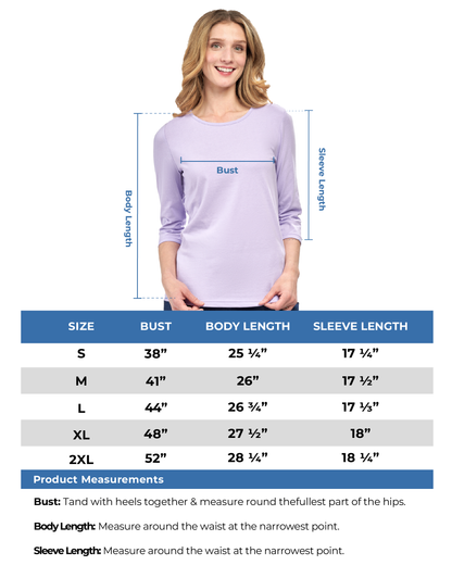 Women's Classic Comfort Fit 3/4 Sleeve length Crew Neck Jersey knit T-Shirt