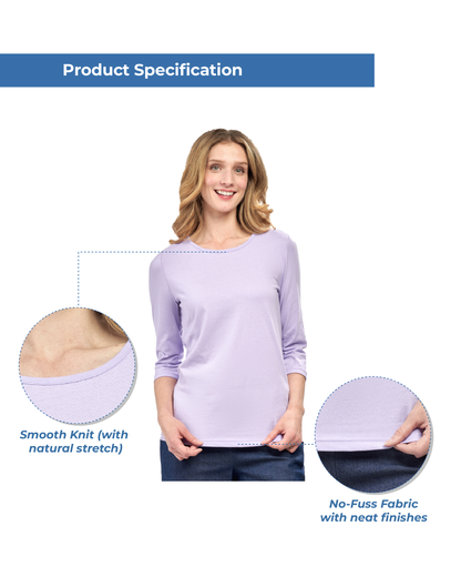 Women's Classic Comfort Fit 3/4 Sleeve length Crew Neck Jersey knit T-Shirt