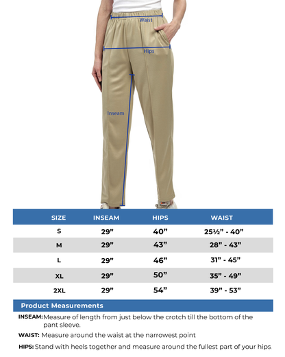 Womens Classic Poly Knit Pants - Pull On Slacks with Elastic Waist