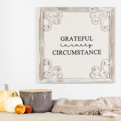 18 in Brown Harvest Framed Gratitude Decor Wall Sign for Fall and Thanksgiving