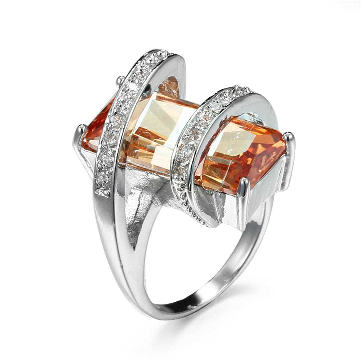 Champagne Crystal & Cubic Zirconia Pavé Wrap Emerald-Cut Ring-2