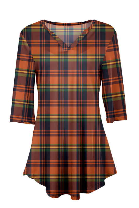 Orange & Brown Autumn Plaid Print-