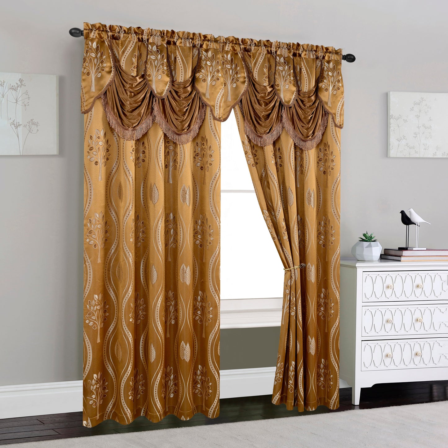Elegant Comfort Set of 2 Aurora Curtain Panels- Attached Valance - Rod Pocket- 54" W x 84" L