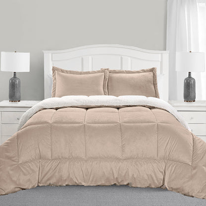 Elegant Comfort 3-Piece Micro-Suede Reversible Sherpa - Solid Color Design Comforter Set