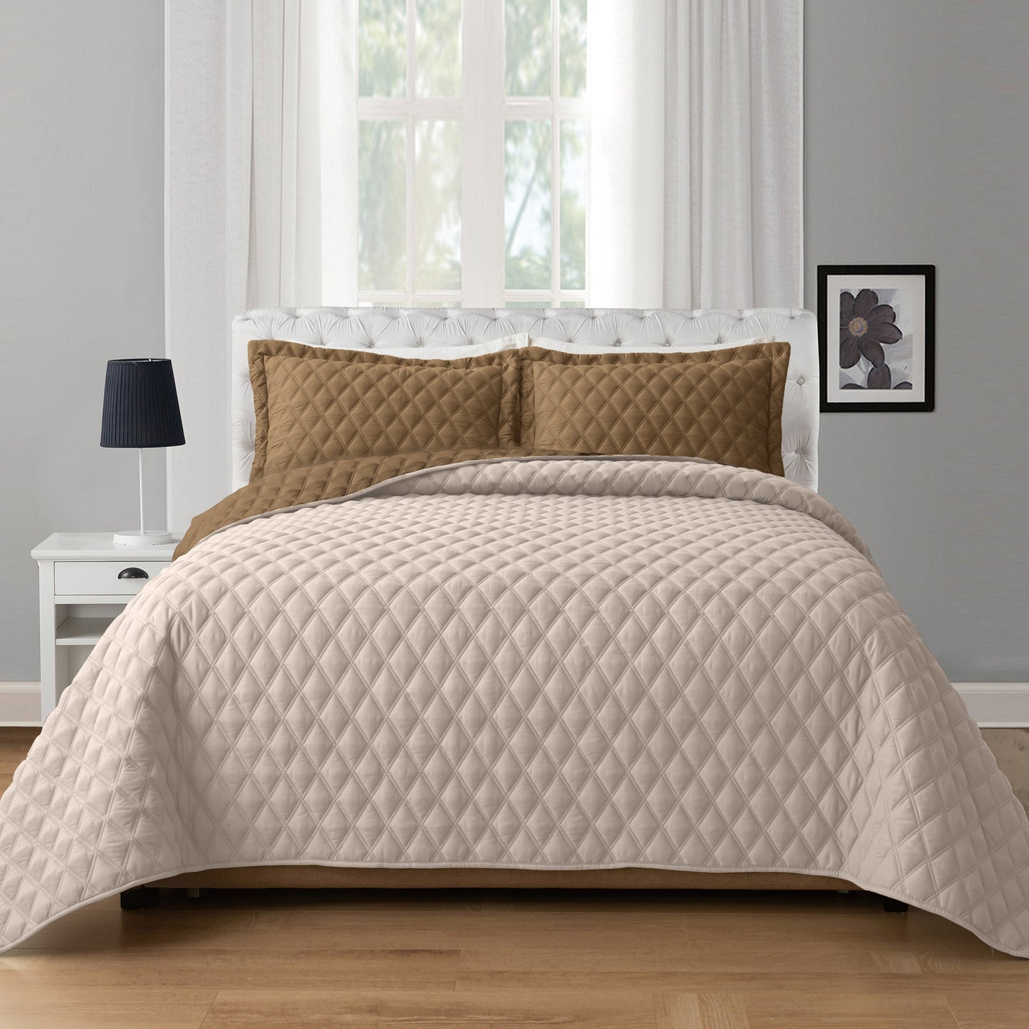 Elegant Comfort 3-Piece Diamond Quilted Reversible Bedspread Coverlet Set