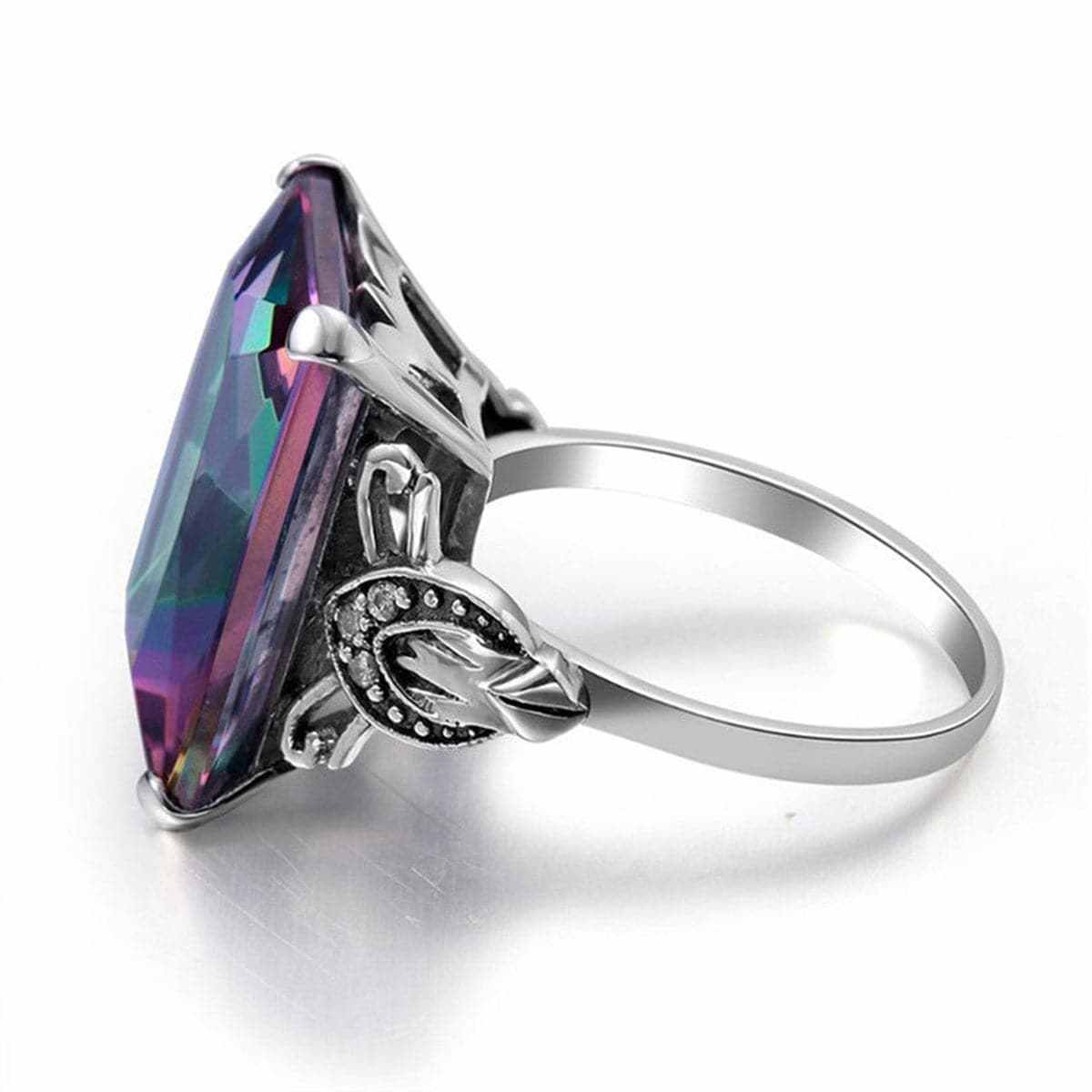 Jewel-Tone Crystal & Silvertone Princess-Cut Ring