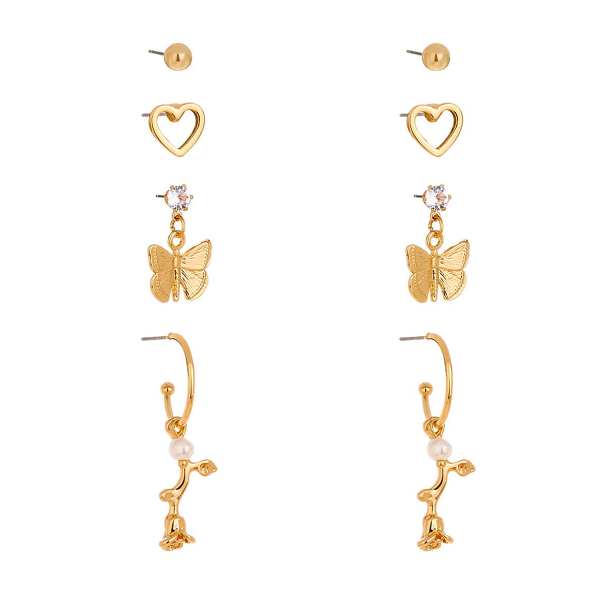 Cubic Zirconia & Goldtone Butterfly Drop Earrings Set