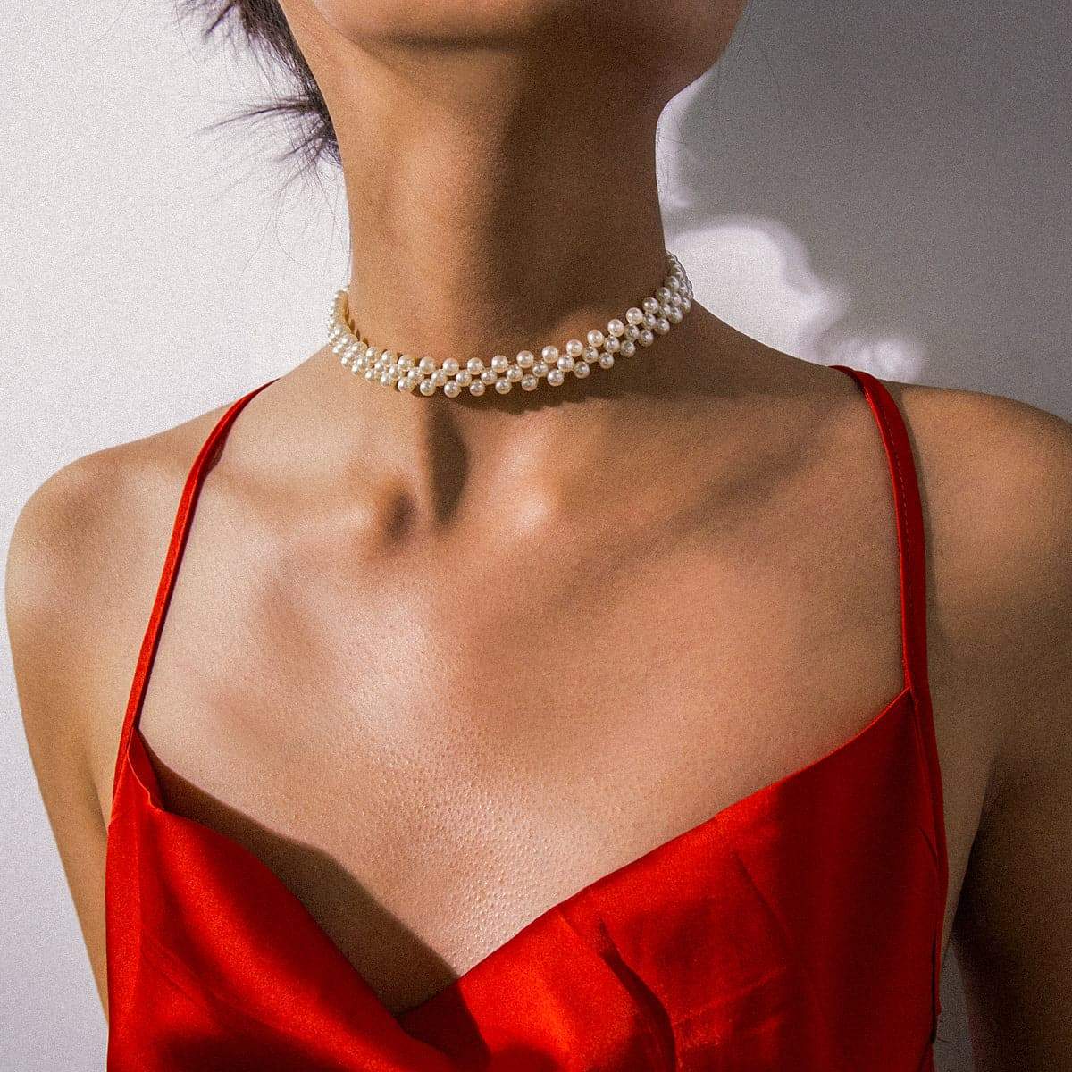 Pearl & Silvertone Layered Choker Necklace
