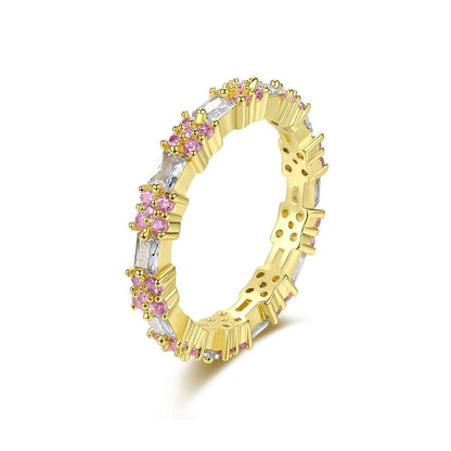 Pink Crystal & Cubic Zirconia Goldtone Thin Band Ring-2