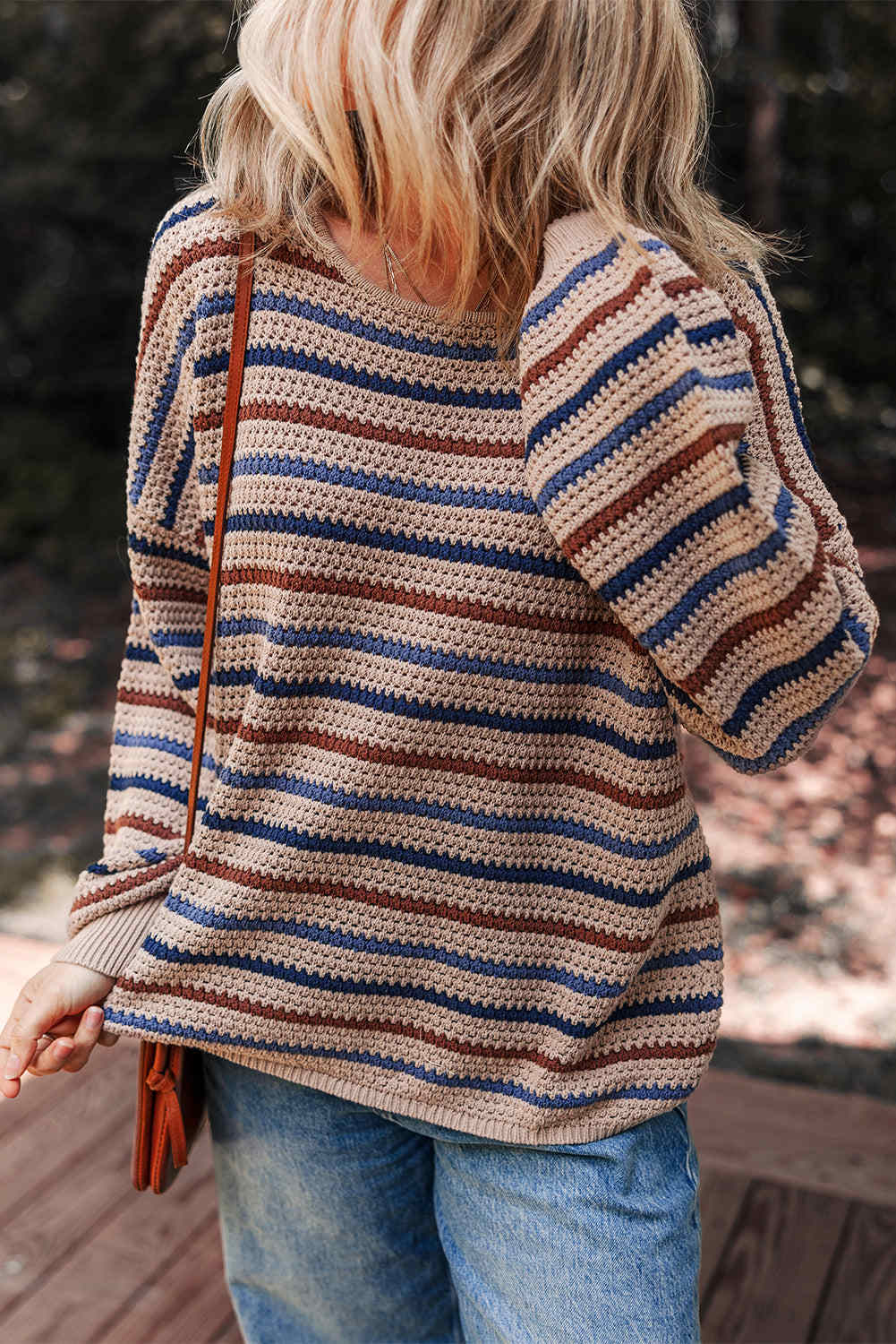 Emery Striped Knitted Drop Shoulder Round Neck Sweater - Multicolour / M - 8/10