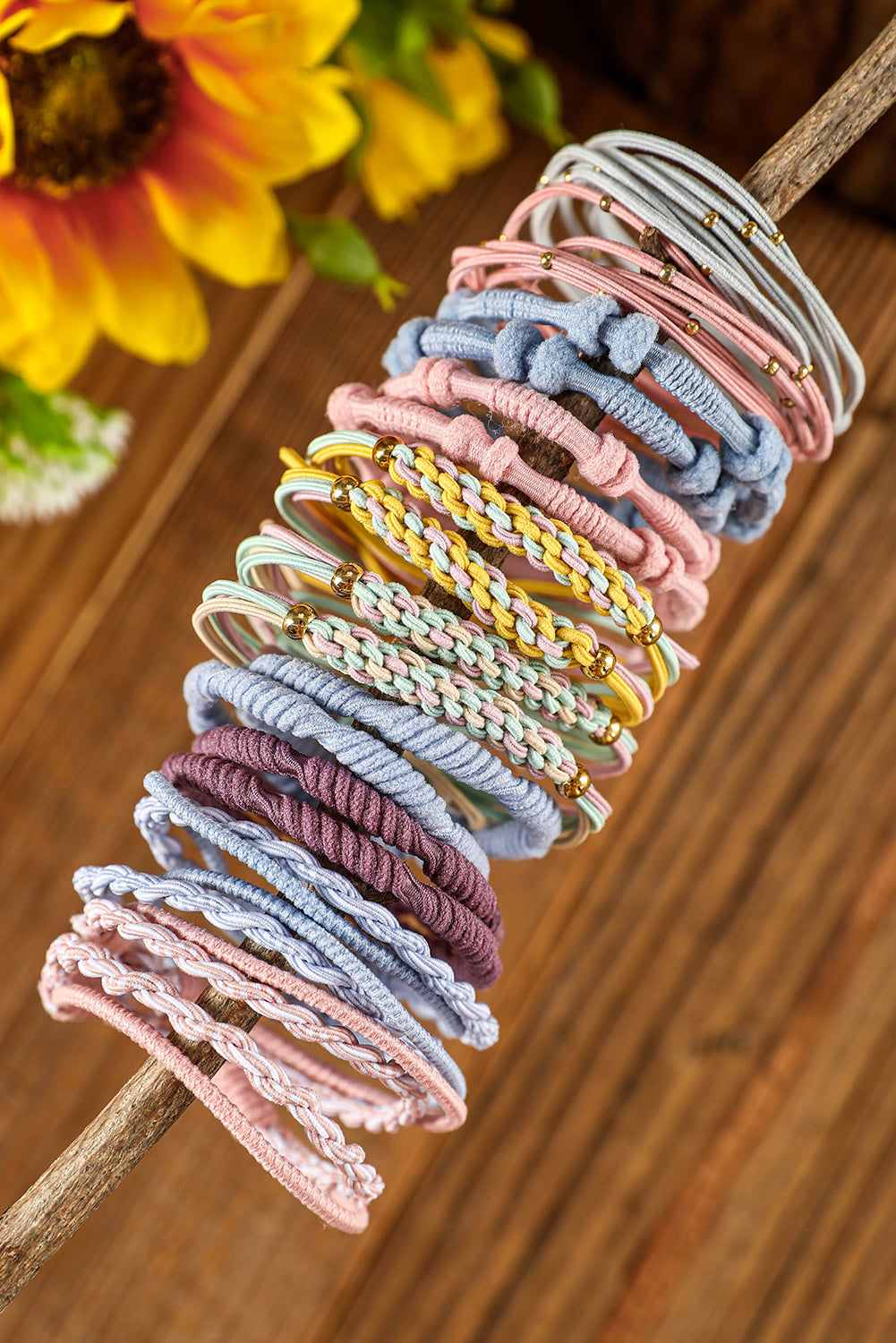 10pcs Pink Knotted Hair Ties - Multicolour / ONE SIZE / 100%Polyester