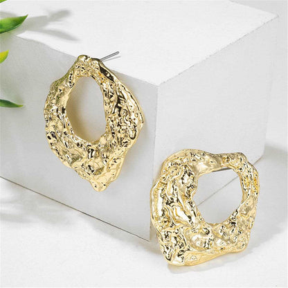 Goldtone Wrinkled Geometry Hoop Drop Earrings
