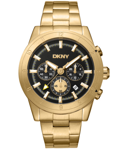 Dkny Men Watch, Gold Color Case, Black Dial, Gold Color Metal Bracelet, Chronograph, 10 Atm