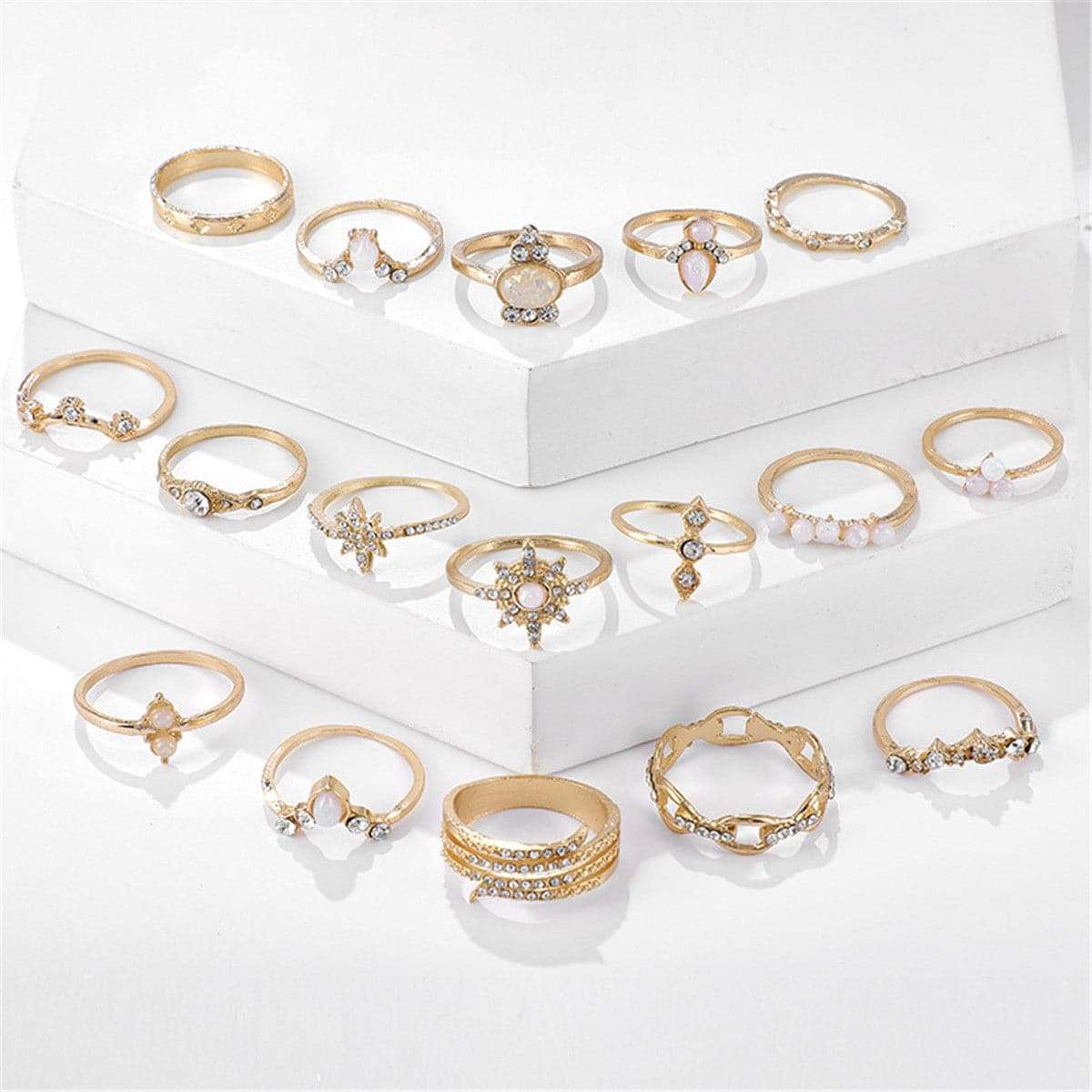 Cubic Zirconia & Goldtone Snowflake Ring Set