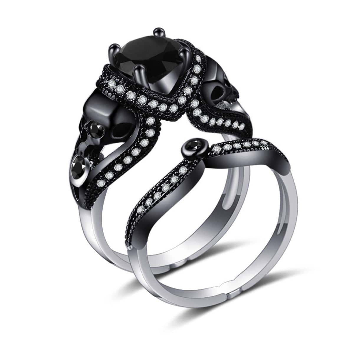 Black Crystal & Cubic Zirconia Skull Ring Set-2