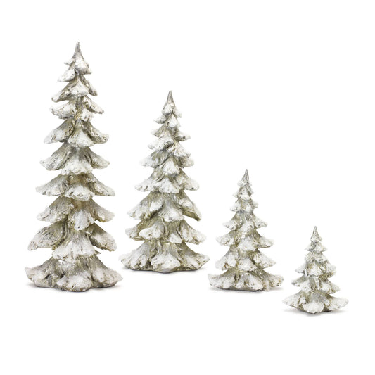Melrose International Frosted Pine Tree Decor with Silver Finish (Set of 4)