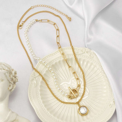 Pearl & Goldtone Toggle Necklace Set-2