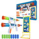 White, blue dart gun and green, blue balls
