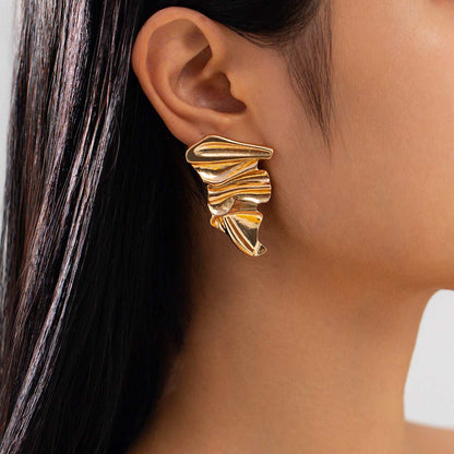 Goldtone Wrinkled Irregular Stud Earrings