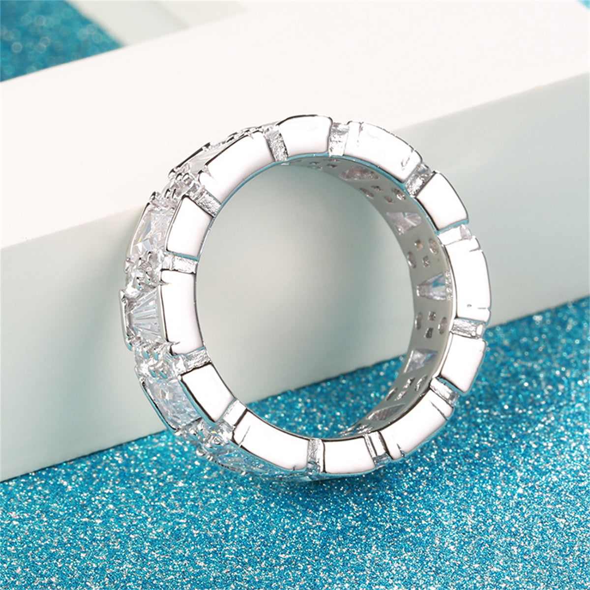 Crystal & Cubic Zirconia Silvertone Ladder Band Ring-1