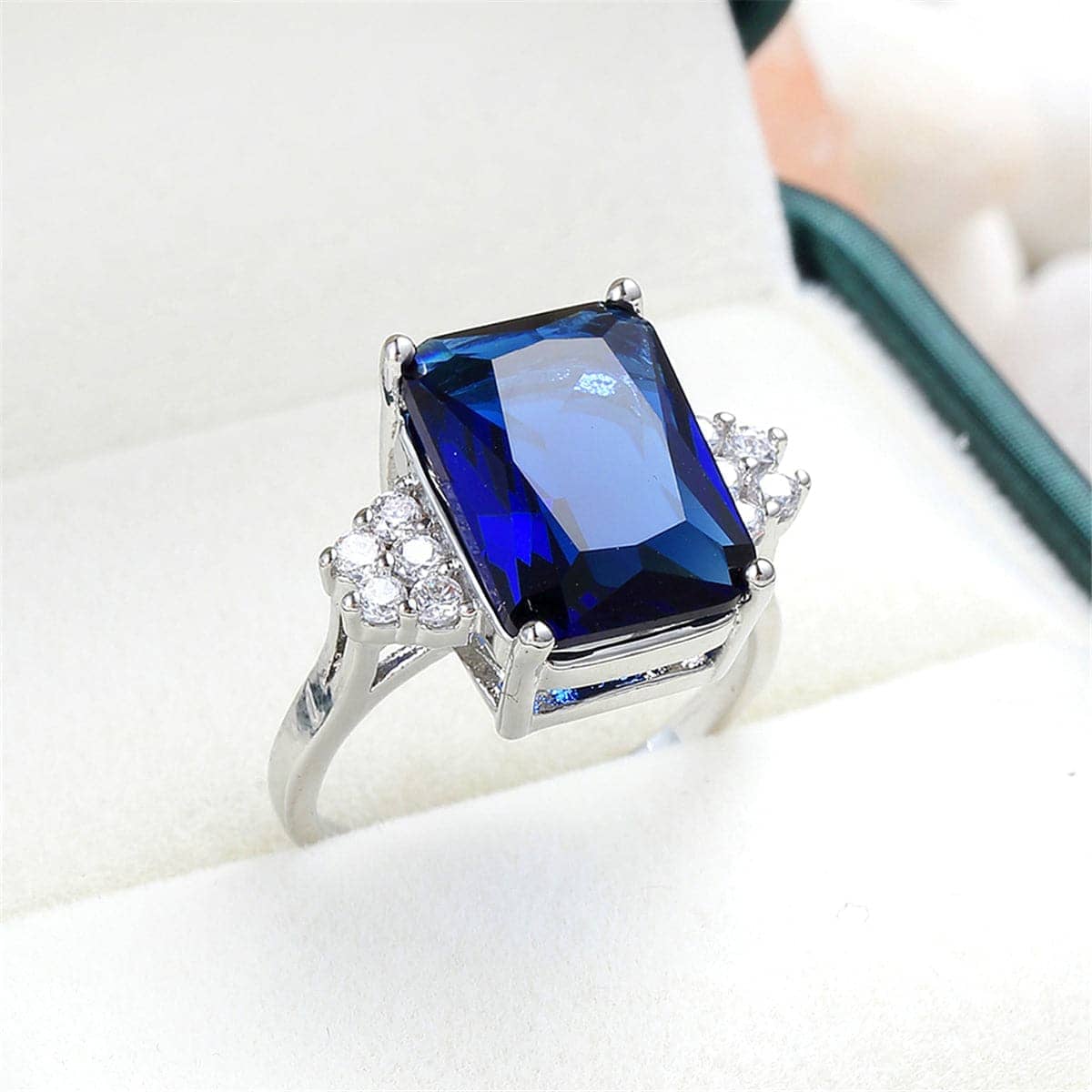 Navy Cubic Zirconia & Silvertone Emerald-Cut Ring