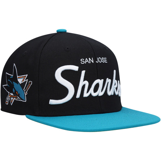 Men's Mitchell & Ness Nhl Vintage Script Snapback Sharks - Black
