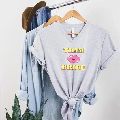 🍾 Team Bride & The Bride 💍 Bachelorette Party Matching V-Neck T-Shirts