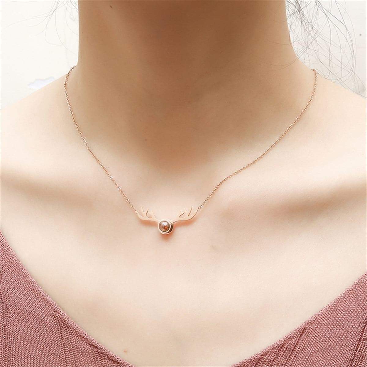 Crystal & Rose Goldtone Antlers Pendant Necklace